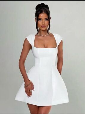 Short Sleeve Square Neck A-Line Dress